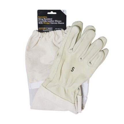 White Vented Cowhide Leather Beekeeping Gloves with Nylon Sleeves