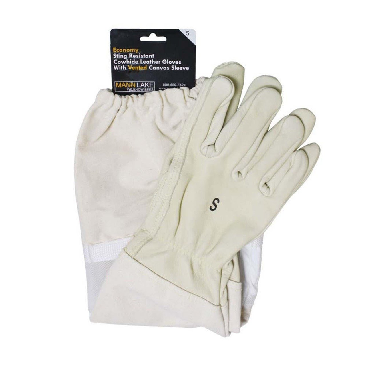 White Vented Cowhide Leather Beekeeping Gloves with Nylon Sleeves