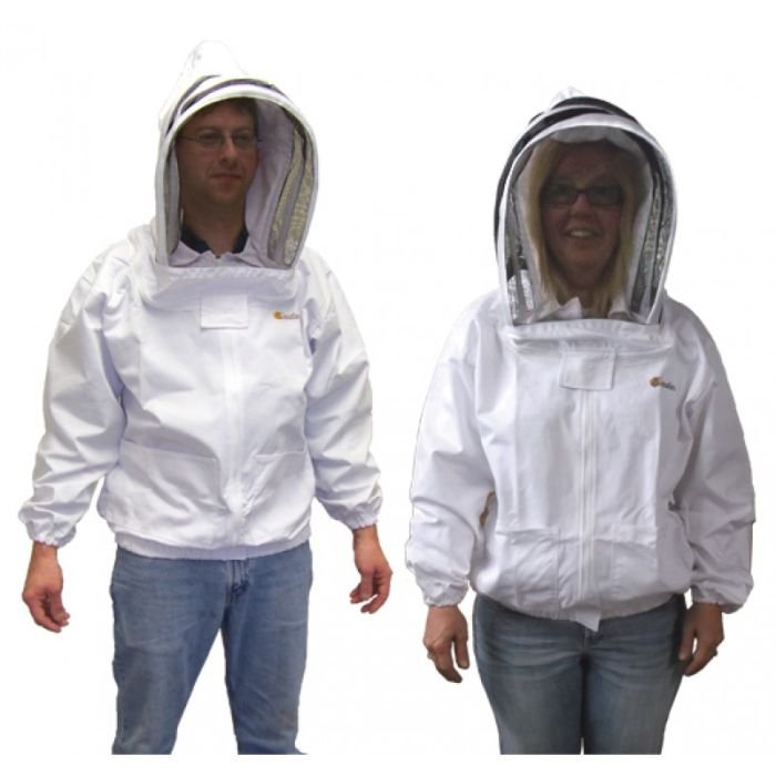Dadant Hooded Beekeeping Jacket in White Cotton Polyester Blend