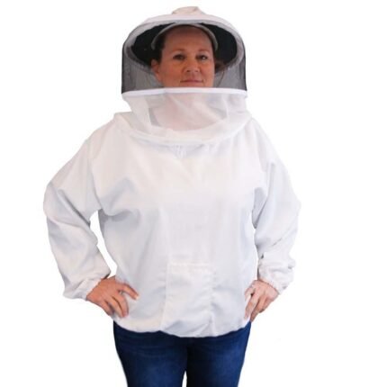 White Cotton Pullover Beekeeping Jacket with Veil