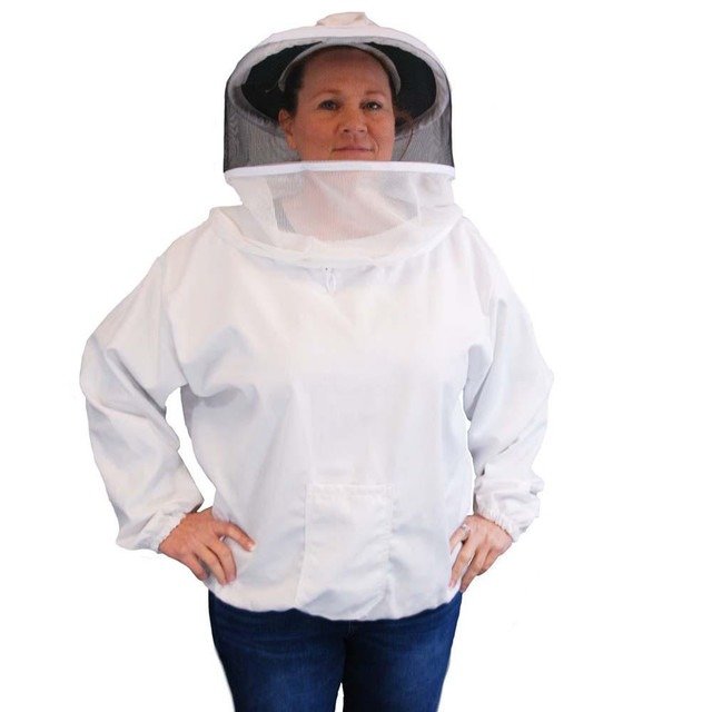 White Cotton Pullover Beekeeping Jacket with Veil