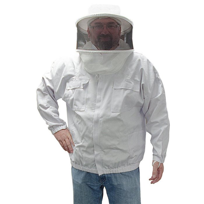 Economy White Beekeeping Jacket with Clear Veil