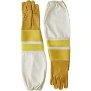 Yellow and White Beekeeper Gloves with Leather Protection
