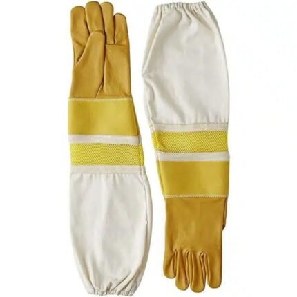 Yellow and White Beekeeper Gloves with Leather Protection