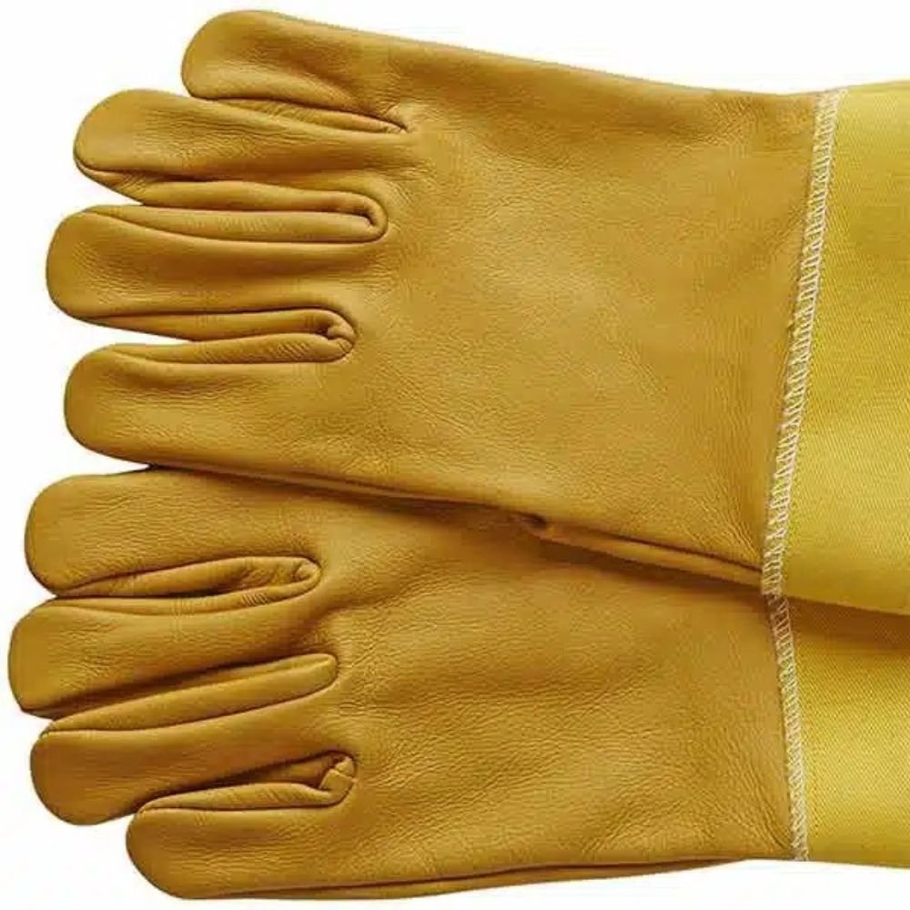 Yellow and White Beekeeper Gloves with Leather Protection Yellow and White Beekeeper Gloves with Leather Protection