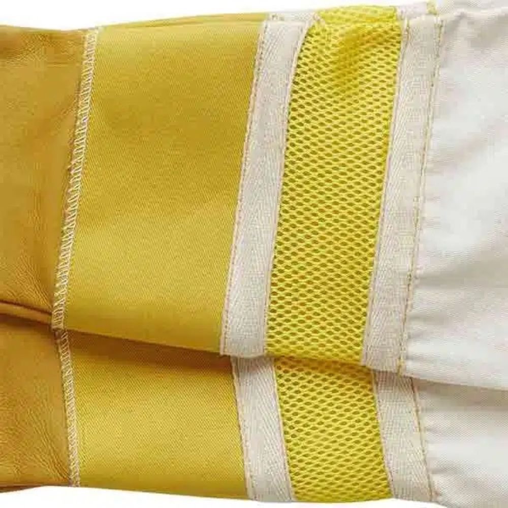 Yellow and White Beekeeper Gloves with Leather Protection Yellow and White Beekeeper Gloves with Leather Protection