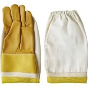 Yellow and White Beekeeper Gloves with Leather Protection