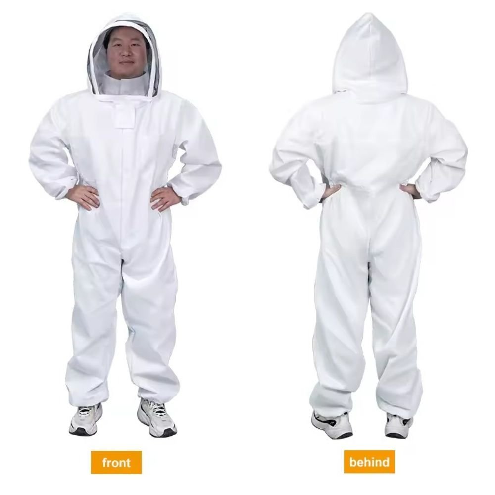 White Hooded Poly Cotton Full Protective Beekeeping Suit