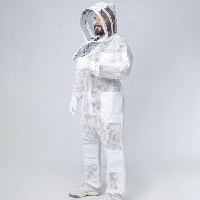 Triple Protection HiveSafe Beekeeper Full Suit in White (1) Triple Protection HiveSafe Beekeeper Full Suit in White